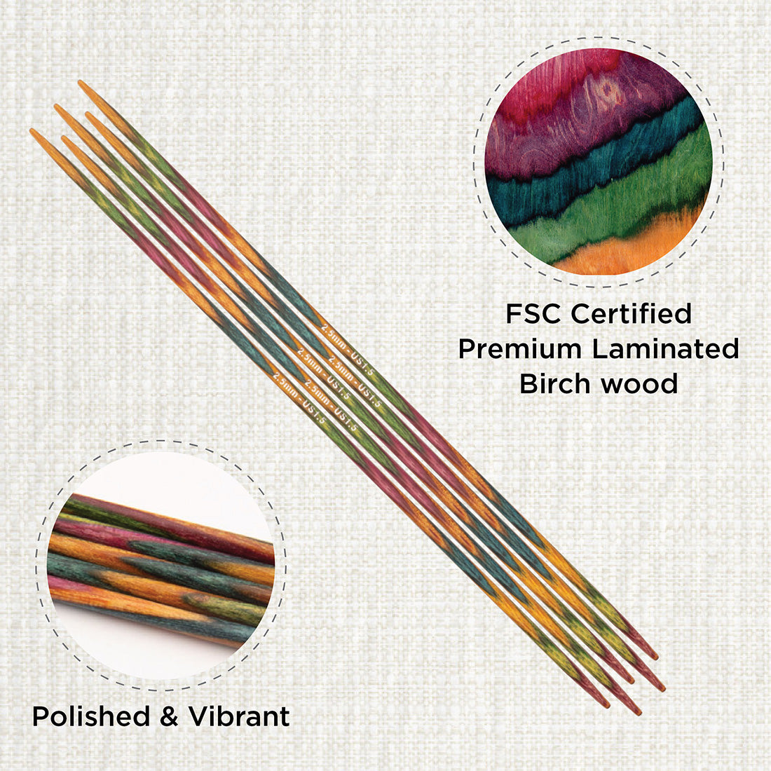 Set of 5 KnitPro Symfonie 2.50mm wooden double pointed needles