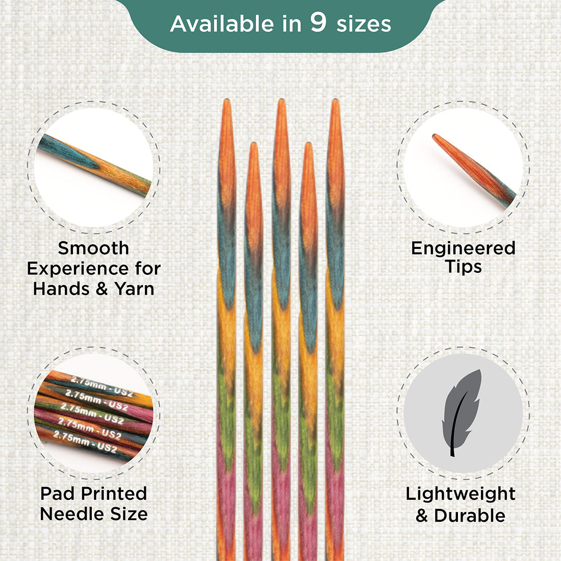 Set of 5 KnitPro Symfonie 2.75mm wooden double pointed needles