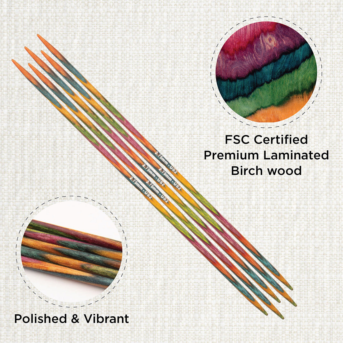 Set of 5 KnitPro Symfonie 2.75mm wooden double pointed needles