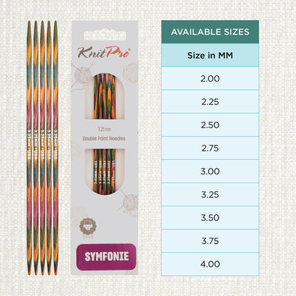 Set of 5 KnitPro Symfonie 3.25mm wooden double pointed needles
