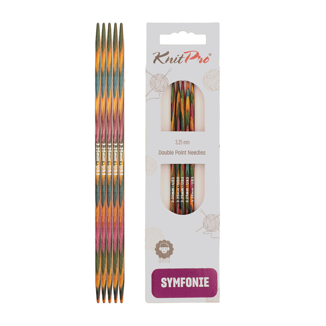Set of 5 KnitPro Symfonie 3.25mm wooden double pointed needles