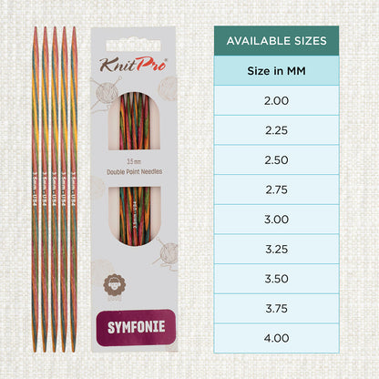 Set of 5 KnitPro Symfonie 3.50mm wooden double pointed needles