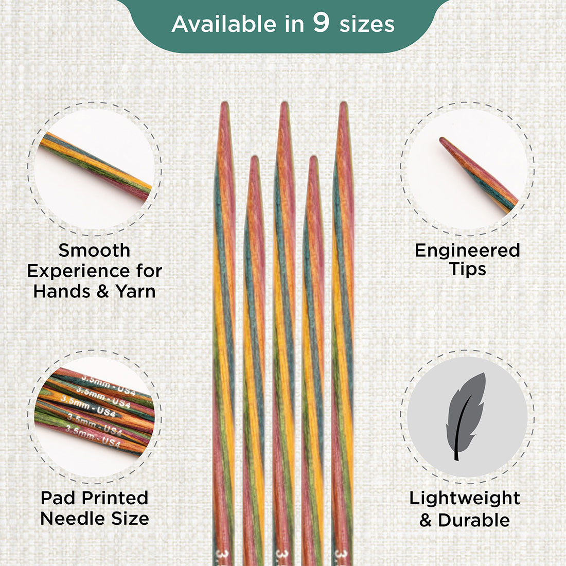 Set of 5 KnitPro Symfonie 3.50mm wooden double pointed needles