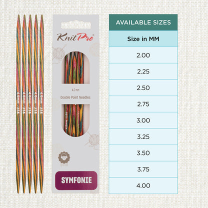 Set of 5 KnitPro Symfonie 4.00mm wooden double pointed needles