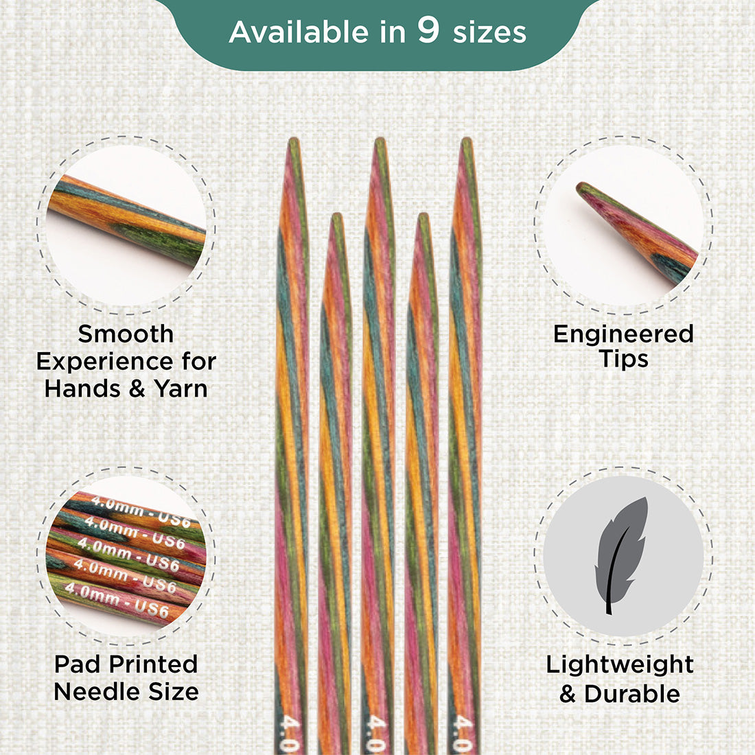 Set of 5 KnitPro Symfonie 4.00mm wooden double pointed needles