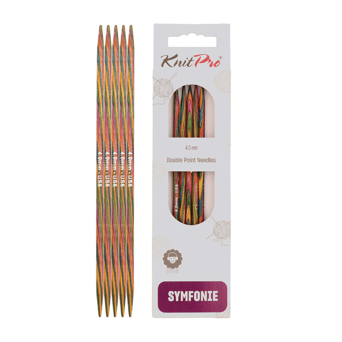 Set of 5 KnitPro Symfonie 4.00mm wooden double pointed needles