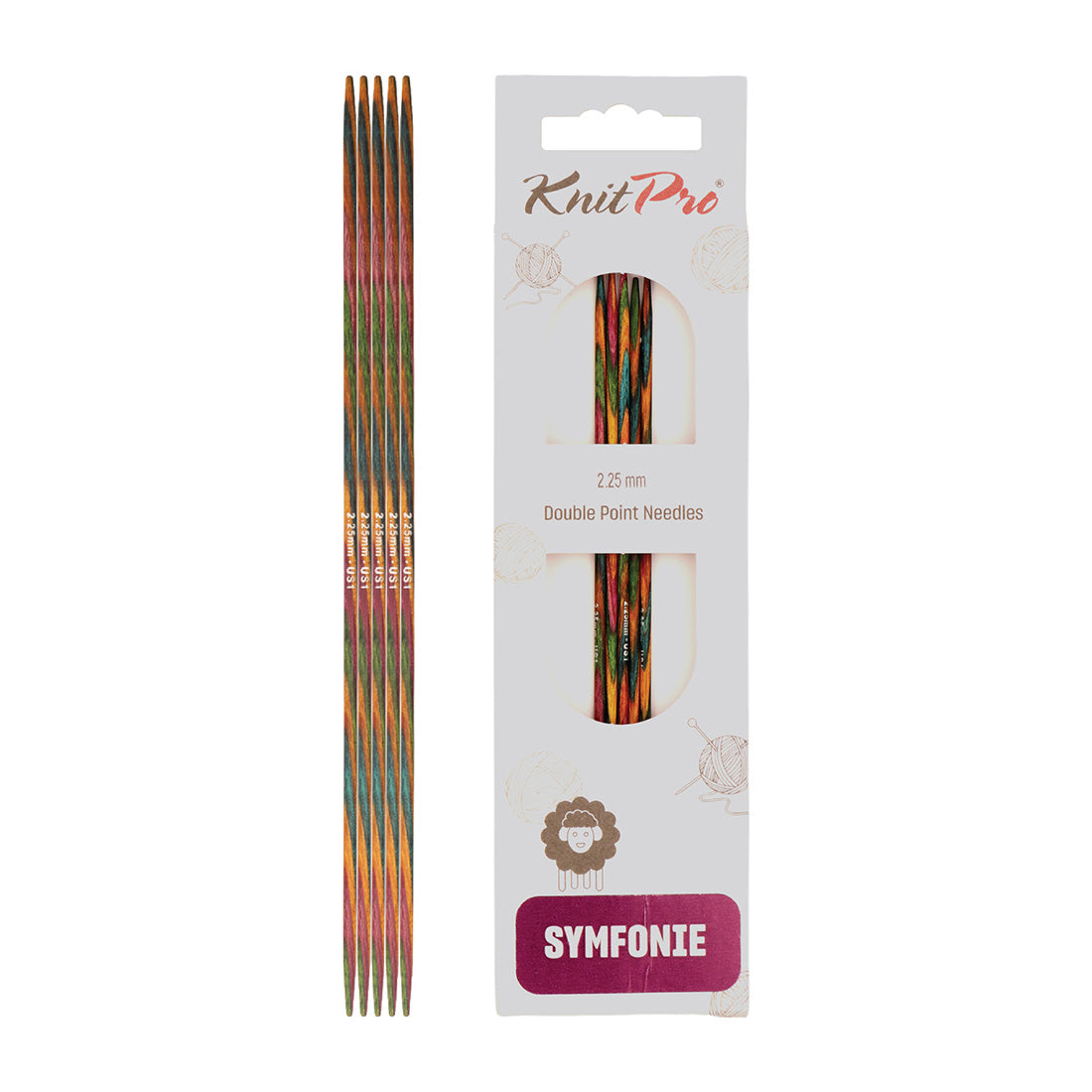Set of 5 KnitPro Symfonie 2.25mm wooden double pointed needles