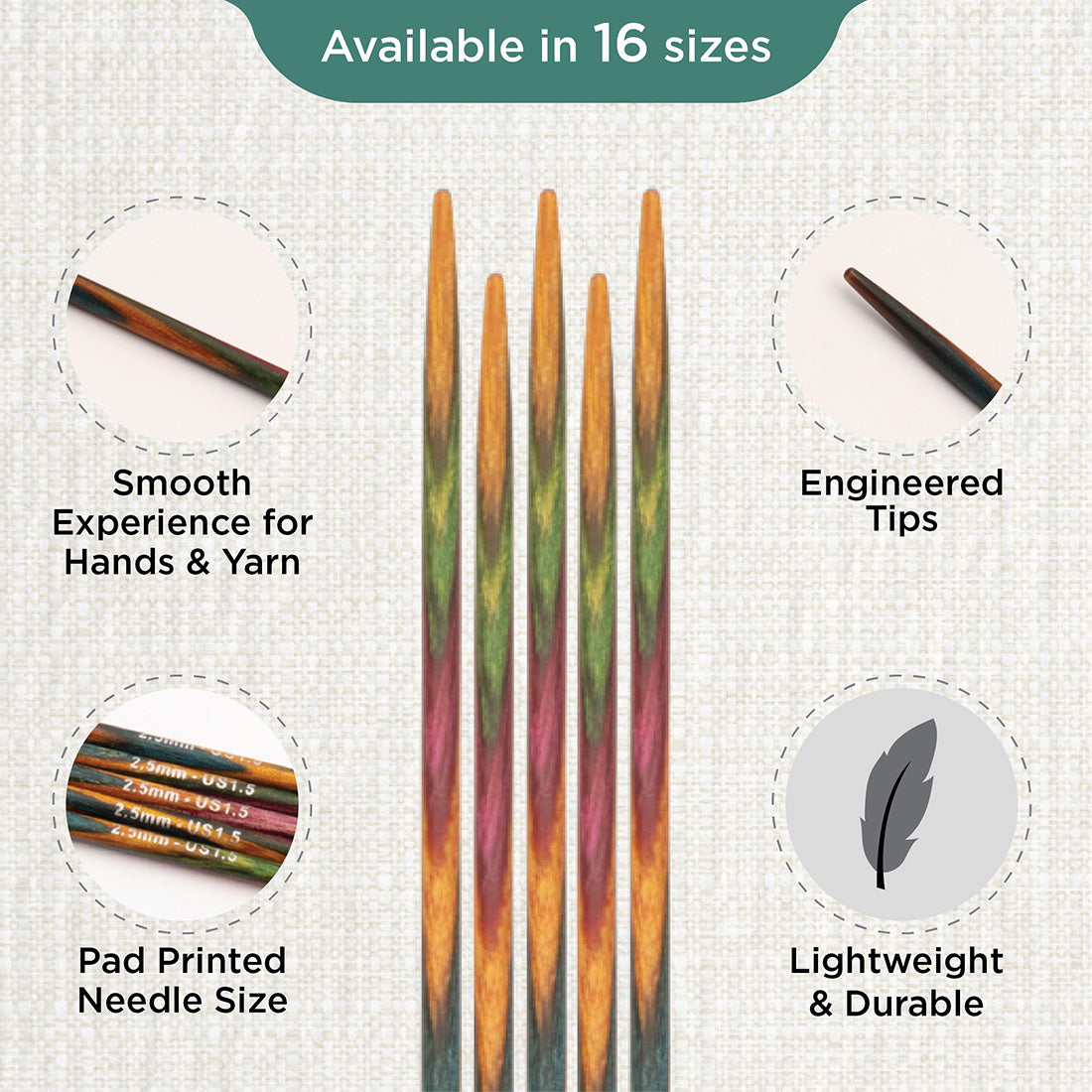 Set of 5 KnitPro Symfonie 2.50mm wooden double pointed needles