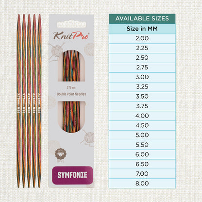 Set of 5 KnitPro Symfonie 3.75mm wooden double pointed needles