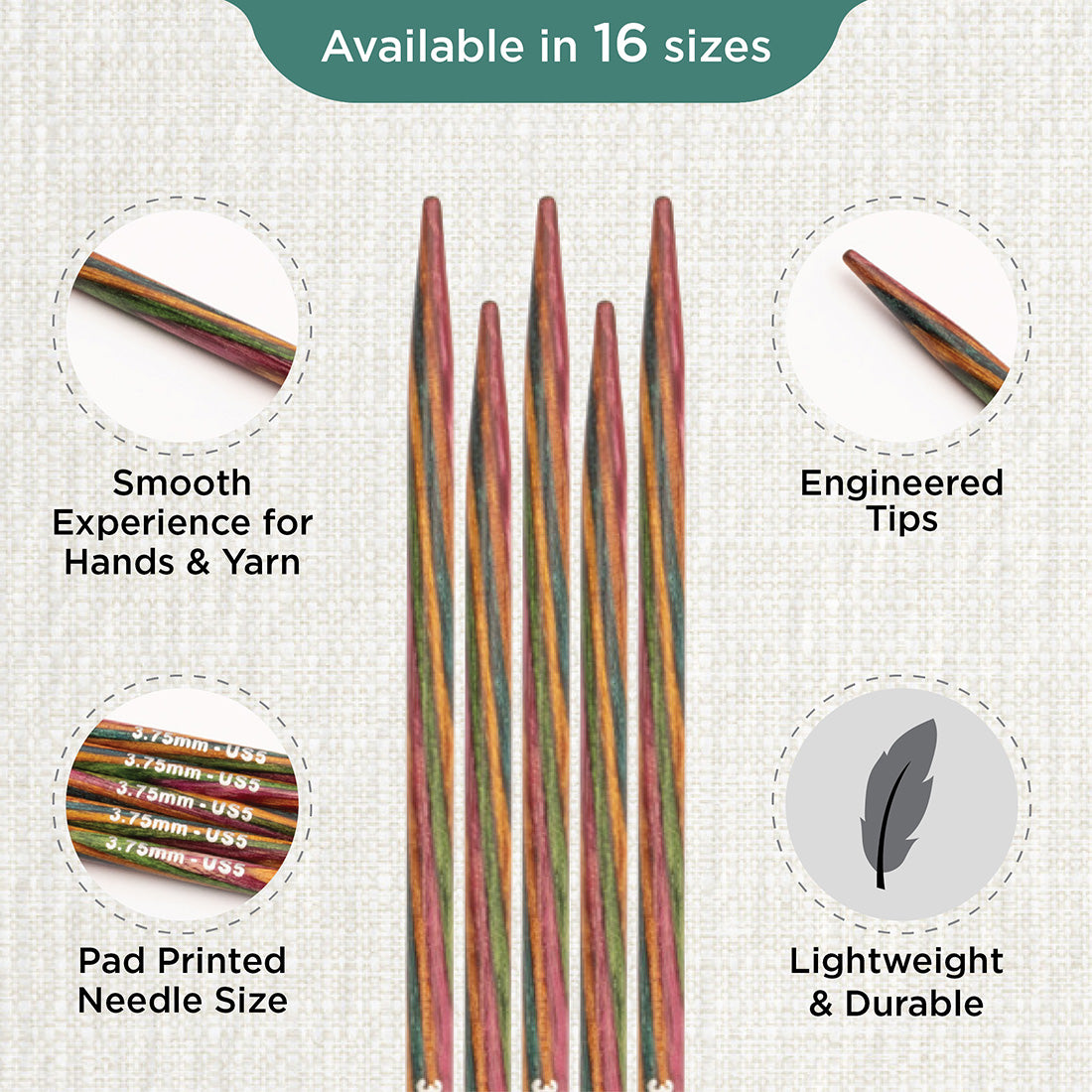 Set of 5 KnitPro Symfonie 3.75mm wooden double pointed needles