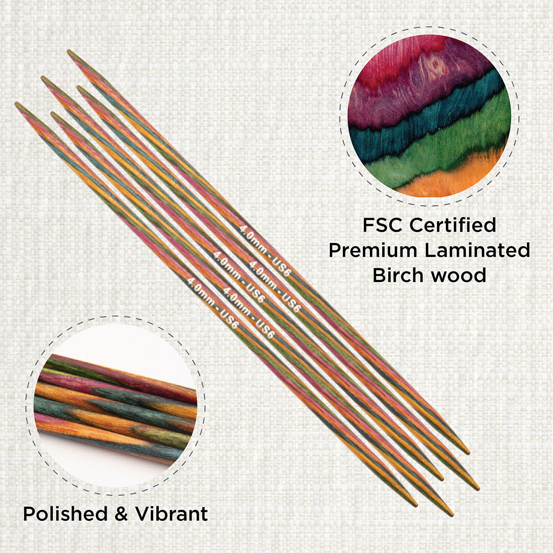 Set of 5 KnitPro Symfonie 4.00mm wooden double pointed needles