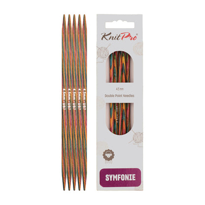 Set of 5 KnitPro Symfonie multi-coloured wooden double-pointed knitting needles, 4.5mm