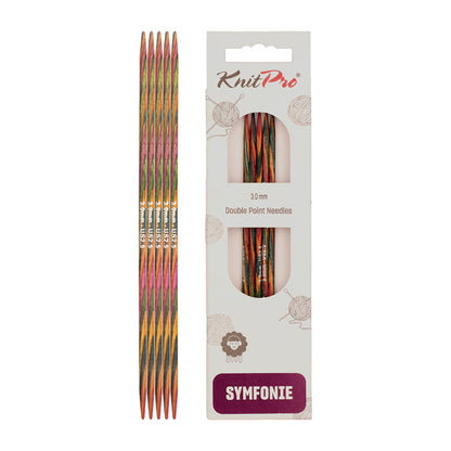 Set of 5 KnitPro Symfonie multi-coloured wooden double-pointed knitting needles, 3mm
