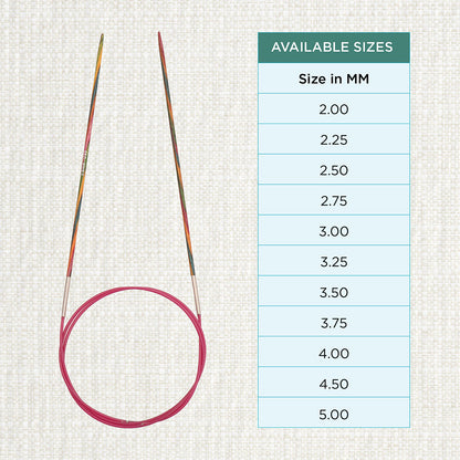 KnitPro Symfonie multi-coloured wooden fixed circular knitting needle, 25cm, 2mm