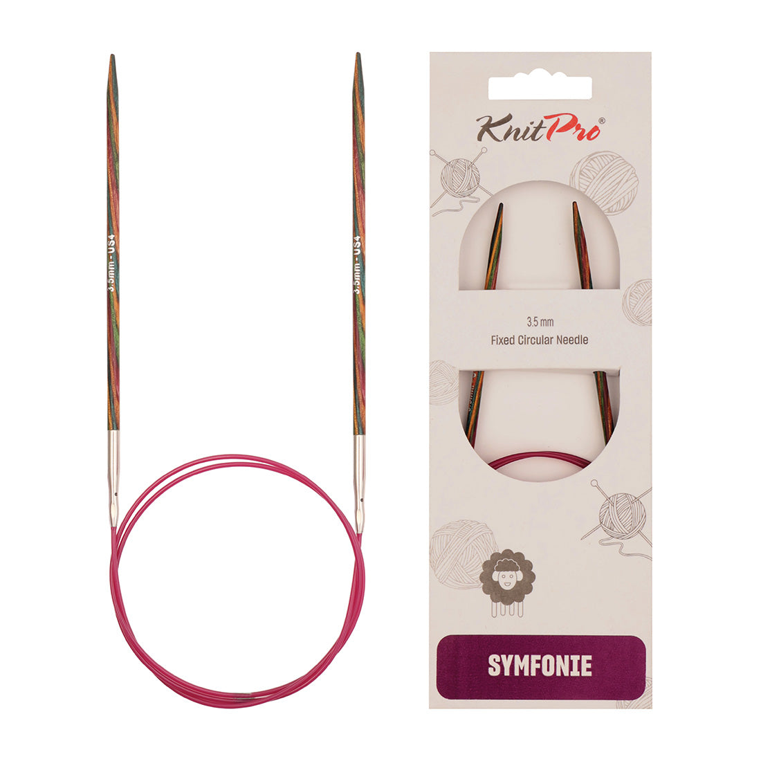 KnitPro Symfonie multi-coloured wooden fixed circular knitting needle, 25cm, 3.5mm