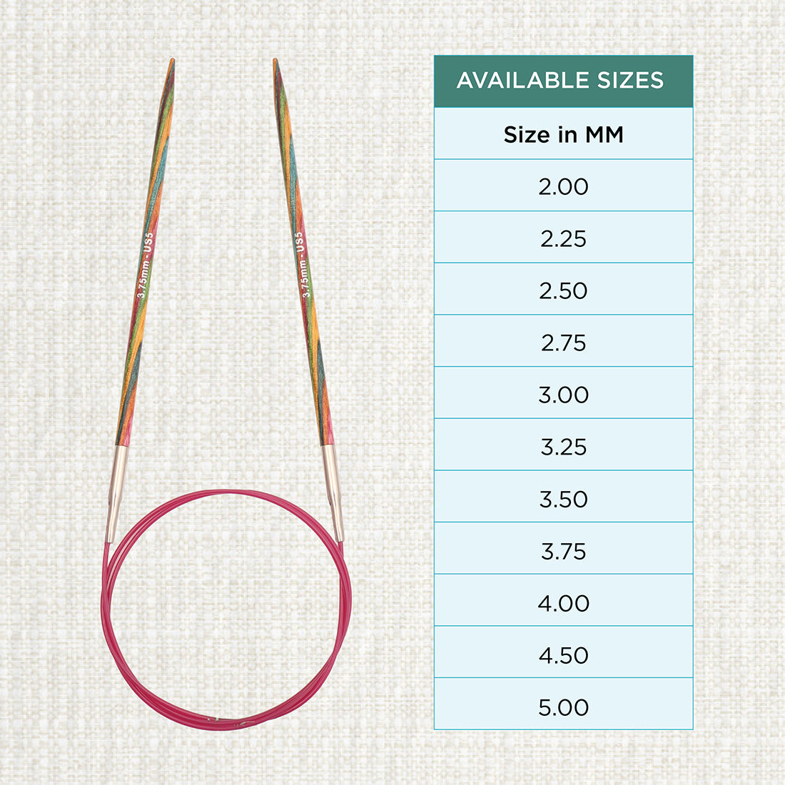 KnitPro Symfonie multi-coloured wooden fixed circular knitting needle, 25cm, 3.75mm