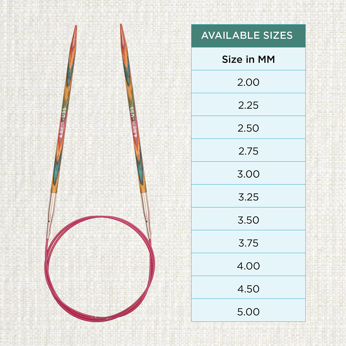 KnitPro Symfonie multi-coloured wooden fixed circular knitting needle, 25cm, 4mm