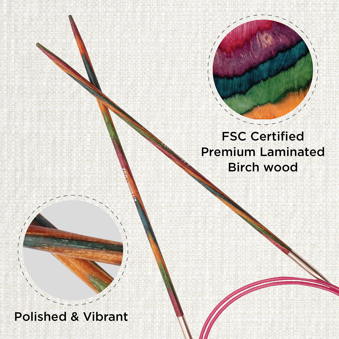 KnitPro Symfonie multi-coloured wooden fixed circular knitting needle, 40cm, 2.75mm