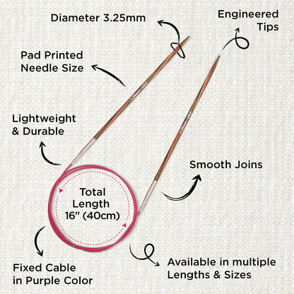 KnitPro Symfonie multi-coloured wooden fixed circular knitting needle, 40cm, 3.25mm