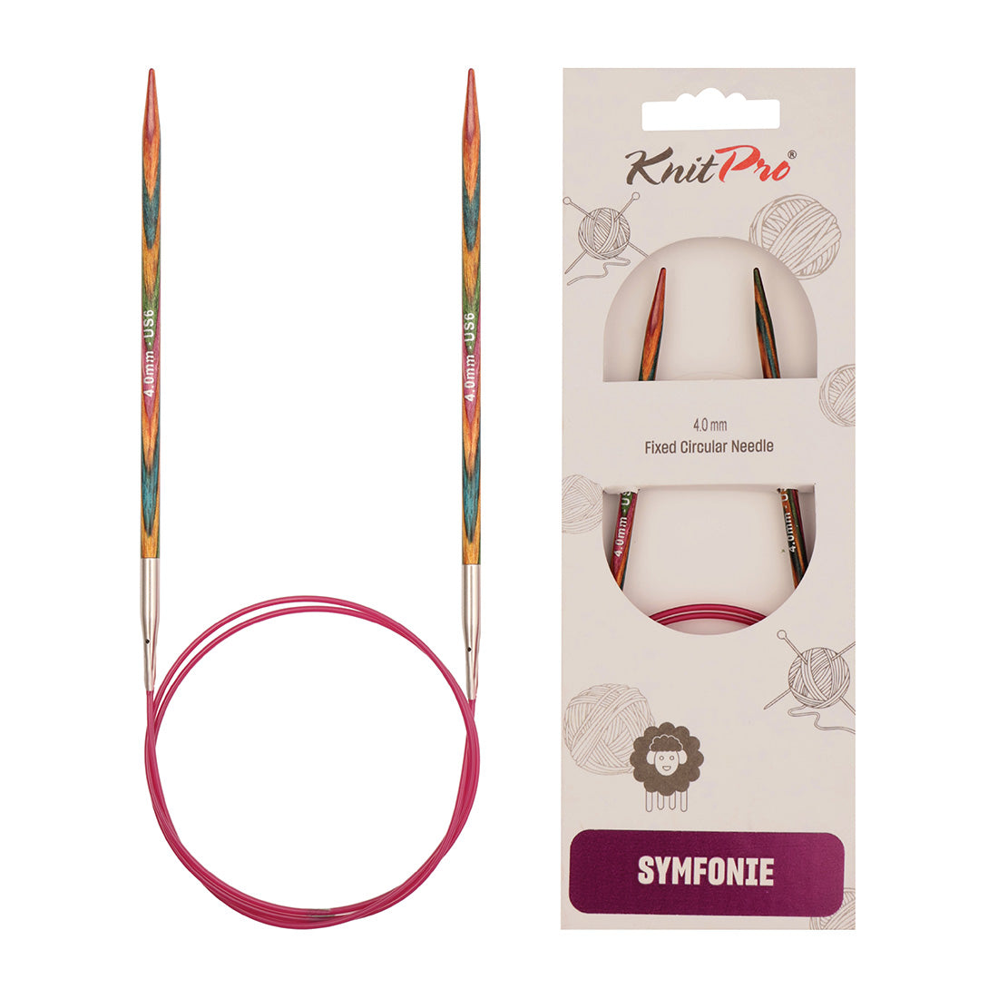 KnitPro Symfonie multi-coloured wooden fixed circular knitting needle, 40cm, 4mm