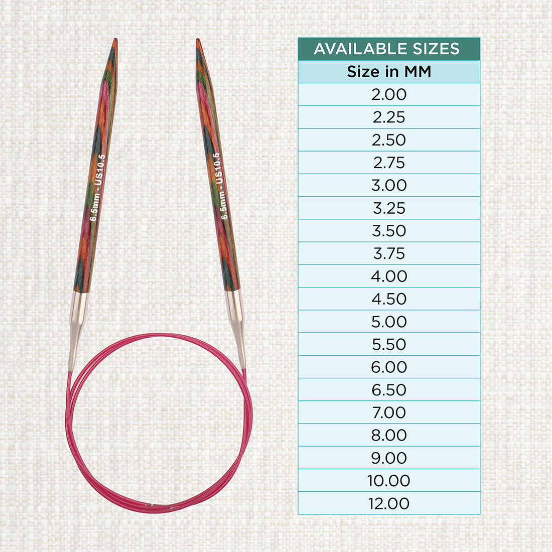 KnitPro Symfonie 6.5mm fixed circular knitting needle with birch wood tips and cable