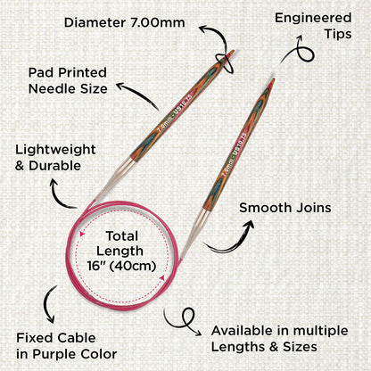 KnitPro Symfonie 7mm fixed circular knitting needle with birch wood tips and cable