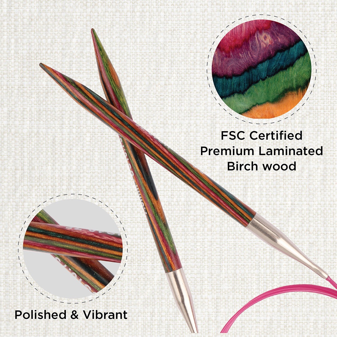 KnitPro Symfonie 7mm fixed circular knitting needle with birch wood tips and cable