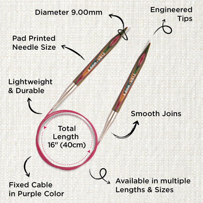 KnitPro Symfonie 9mm fixed circular knitting needle with birch wood tips and cable