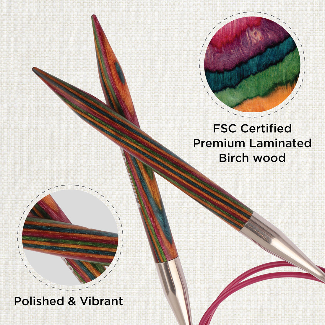KnitPro Symfonie 9mm fixed circular knitting needle with birch wood tips and cable