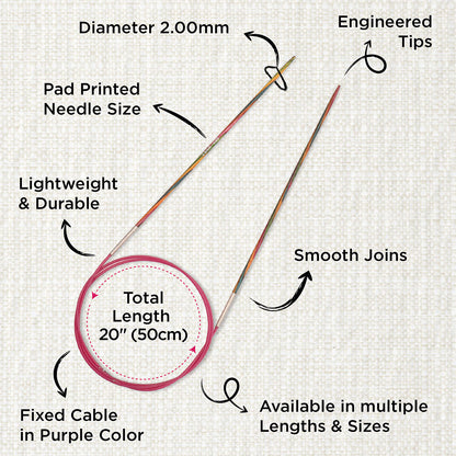 KnitPro Symfonie 2mm fixed circular knitting needle with birch wood tips and cable