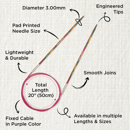 KnitPro Symfonie 3mm fixed circular knitting needle with birch wood tips and cable