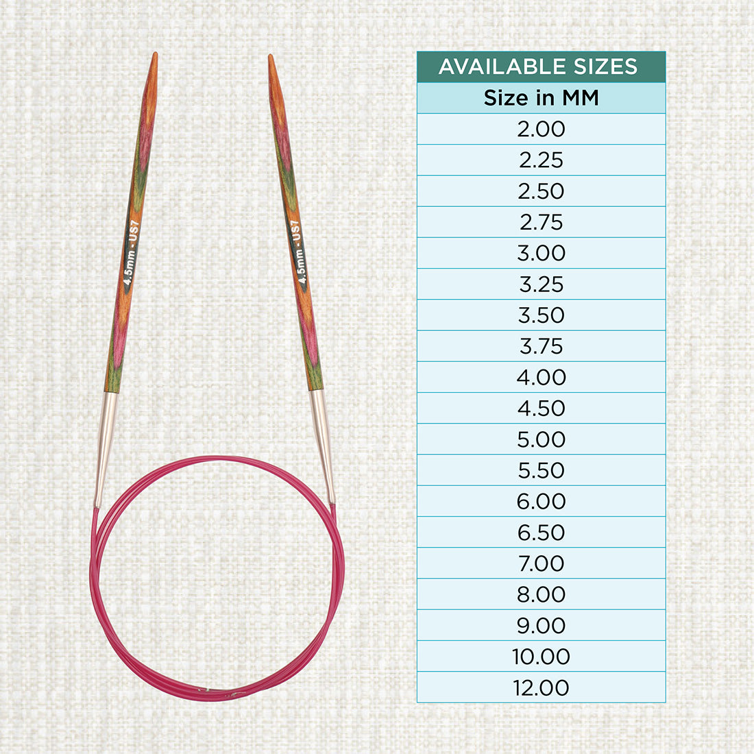 KnitPro Symfonie 4.5mm fixed circular knitting needle with birch wood tips and cable