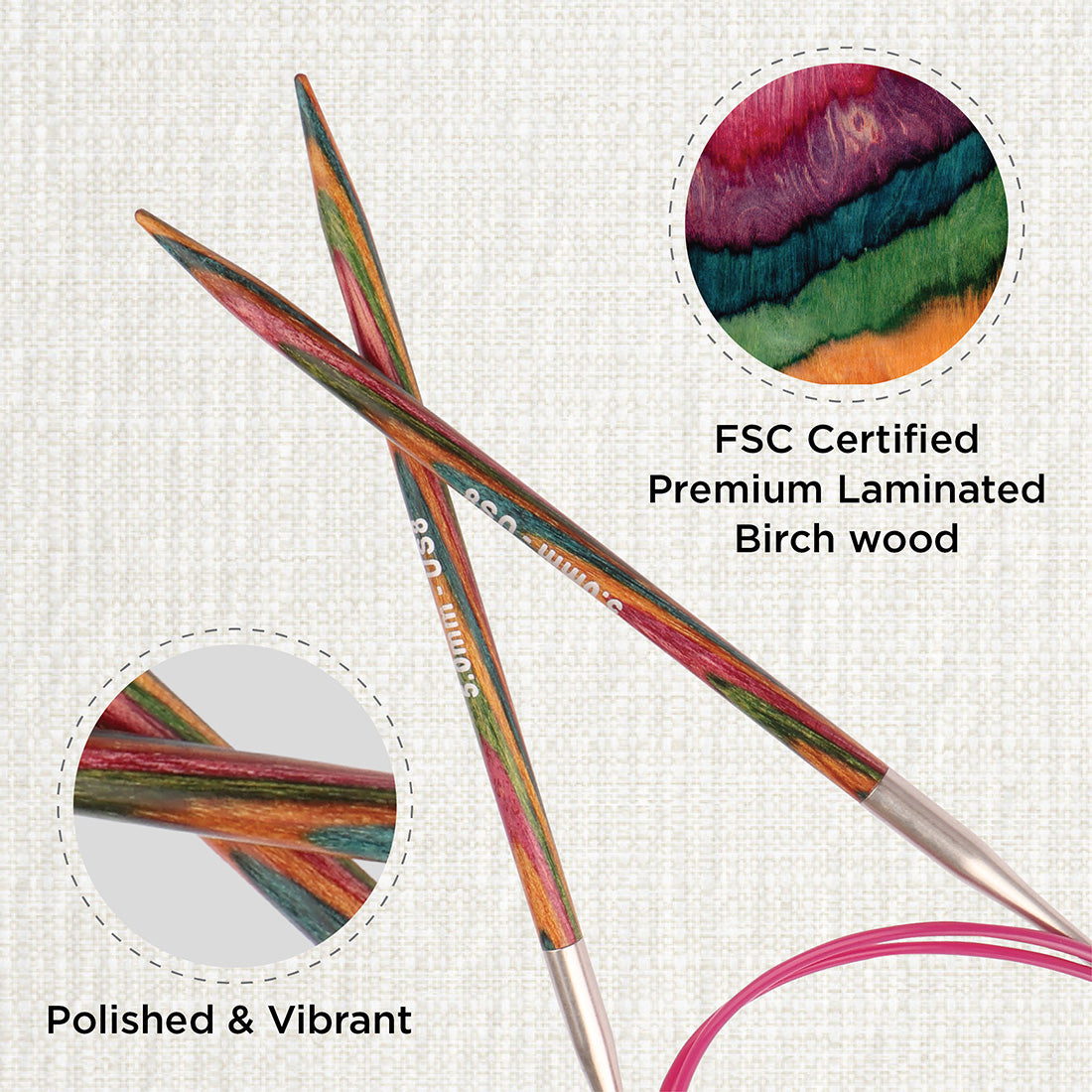 KnitPro Symfonie 5mm fixed circular knitting needle with birch wood tips and cable