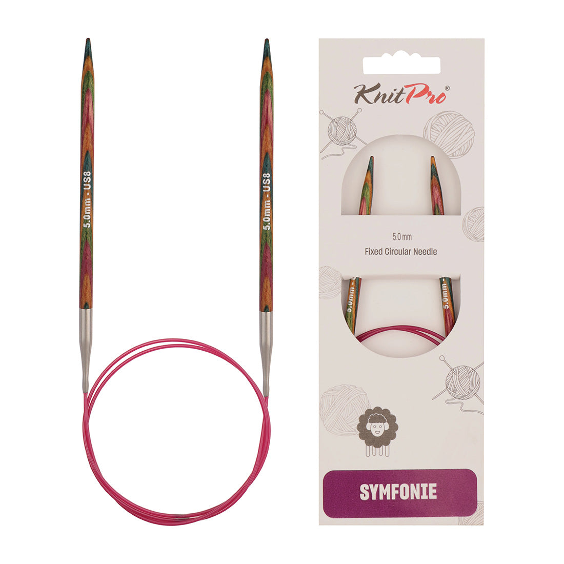 KnitPro Symfonie 5mm fixed circular knitting needle with birch wood tips and cable