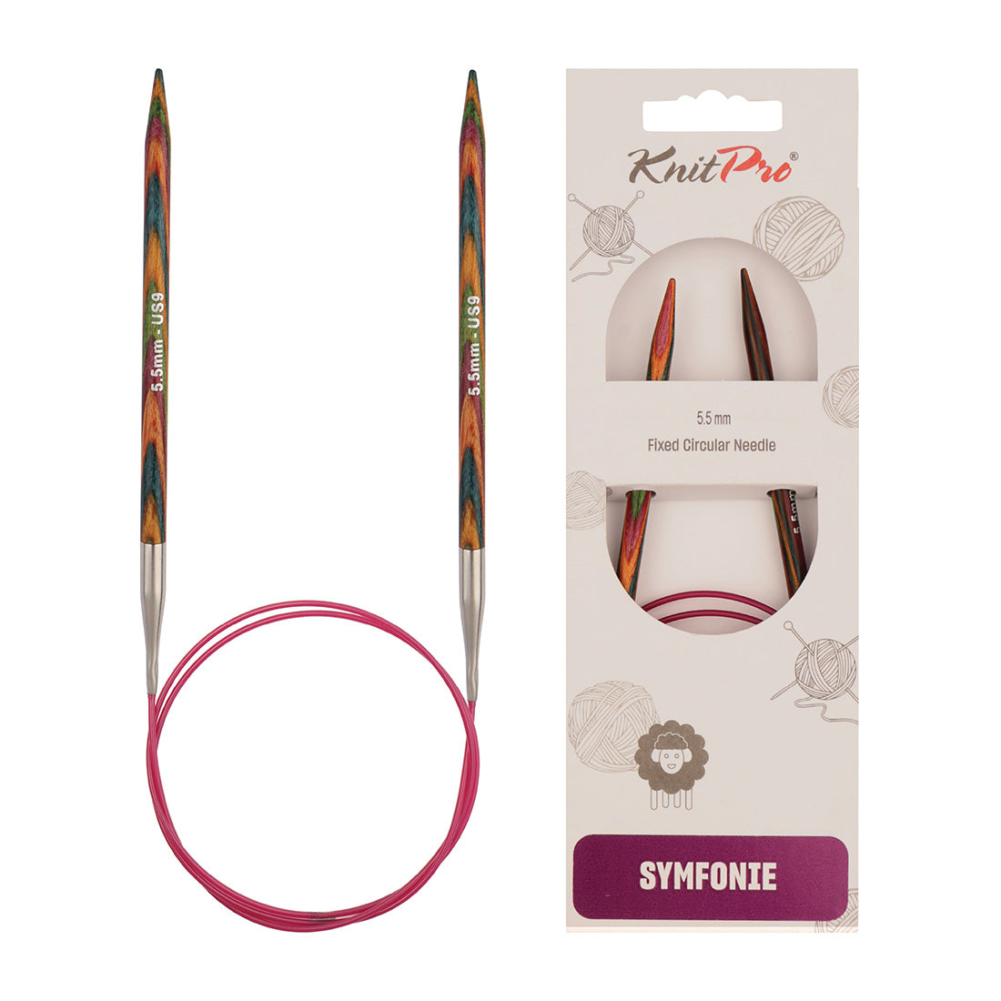 KnitPro Symfonie 5.5mm fixed circular knitting needle with birch wood tips and cable