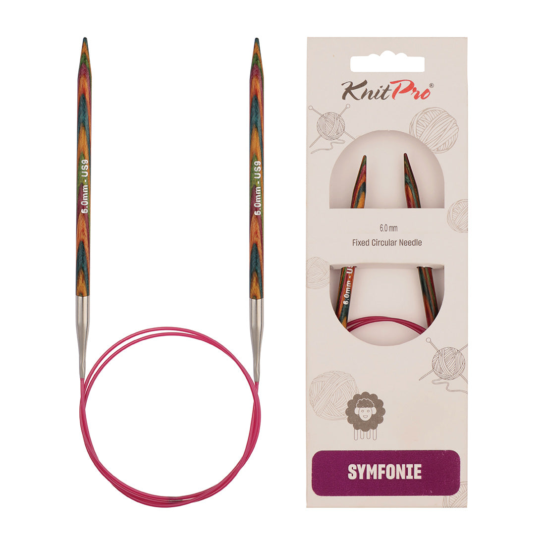 KnitPro Symfonie 6mm fixed circular knitting needle with birch wood tips and cable