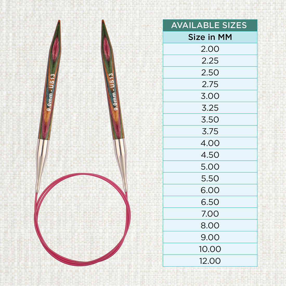 KnitPro Symfonie 9mm fixed circular knitting needle with birch wood tips and cable