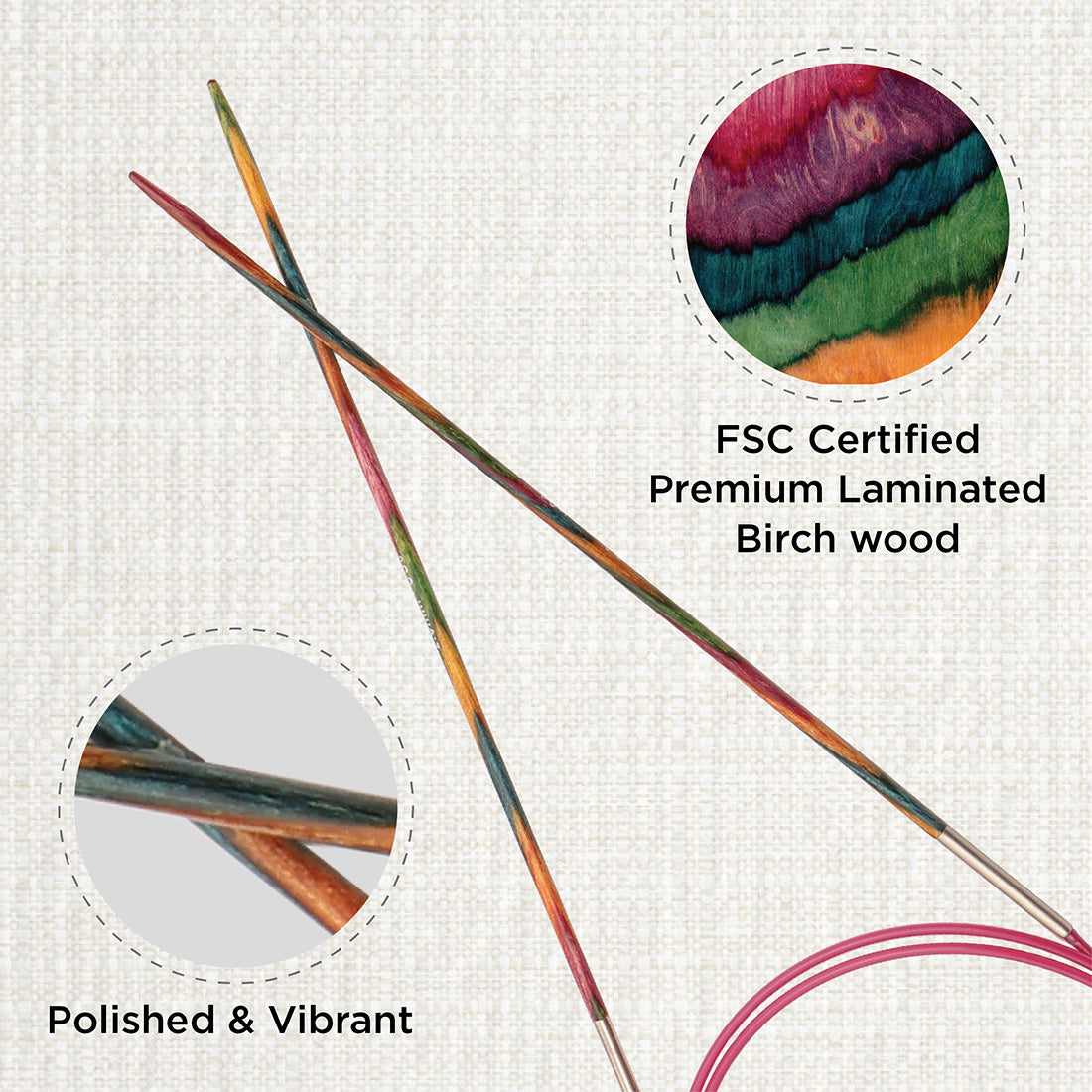 KnitPro Symfonie 2mm fixed circular knitting needle with birch wood tips and cable