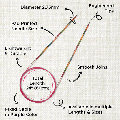 KnitPro Symfonie 2.75mm fixed circular knitting needle with birch wood tips and cable