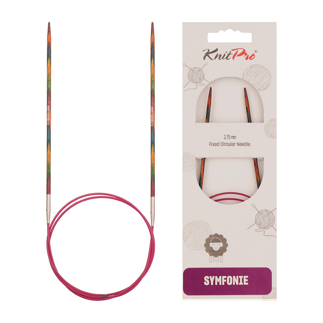 KnitPro Symfonie 2.75mm fixed circular knitting needle with birch wood tips and cable
