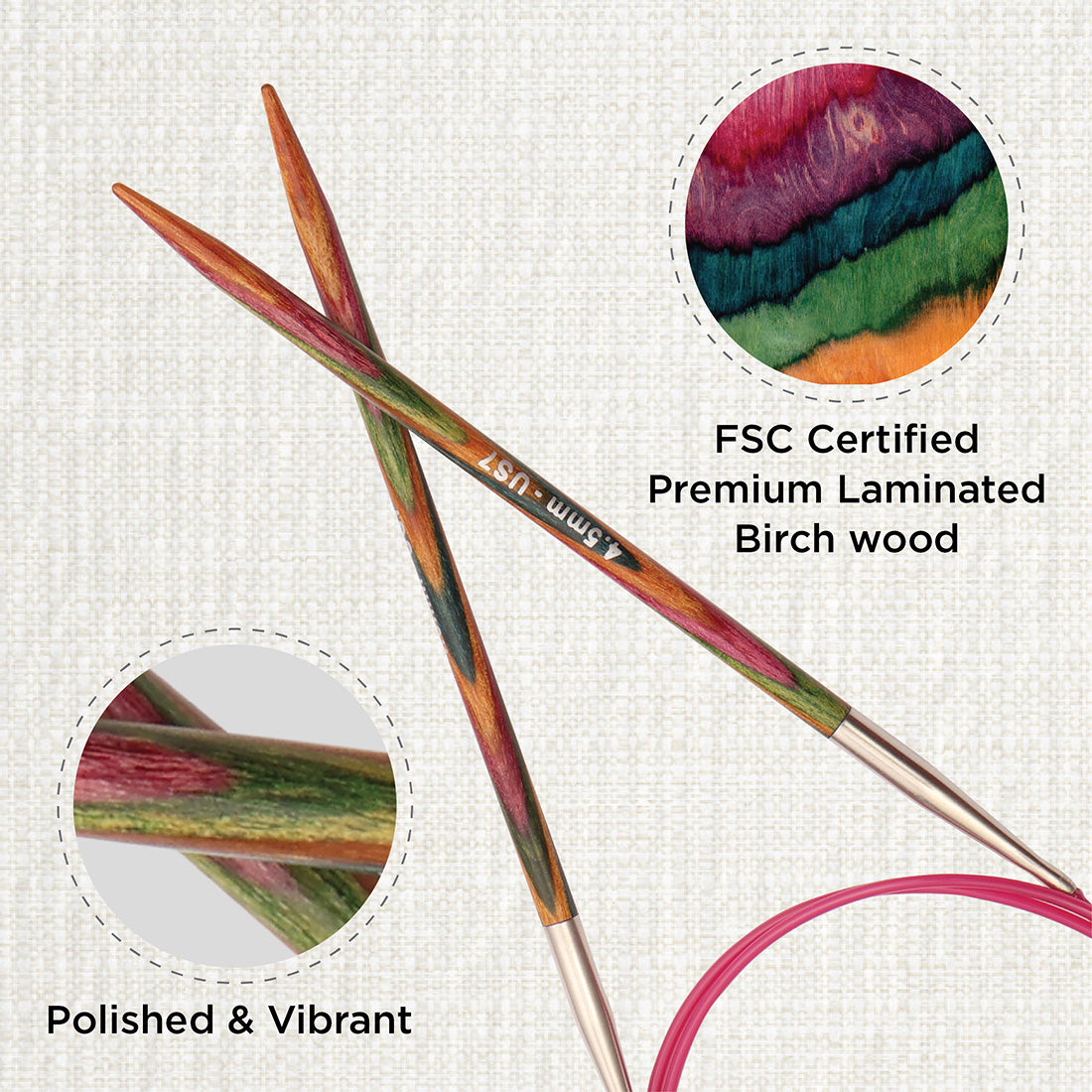 KnitPro Symfonie 4.5mm fixed circular knitting needle with birch wood tips and cable