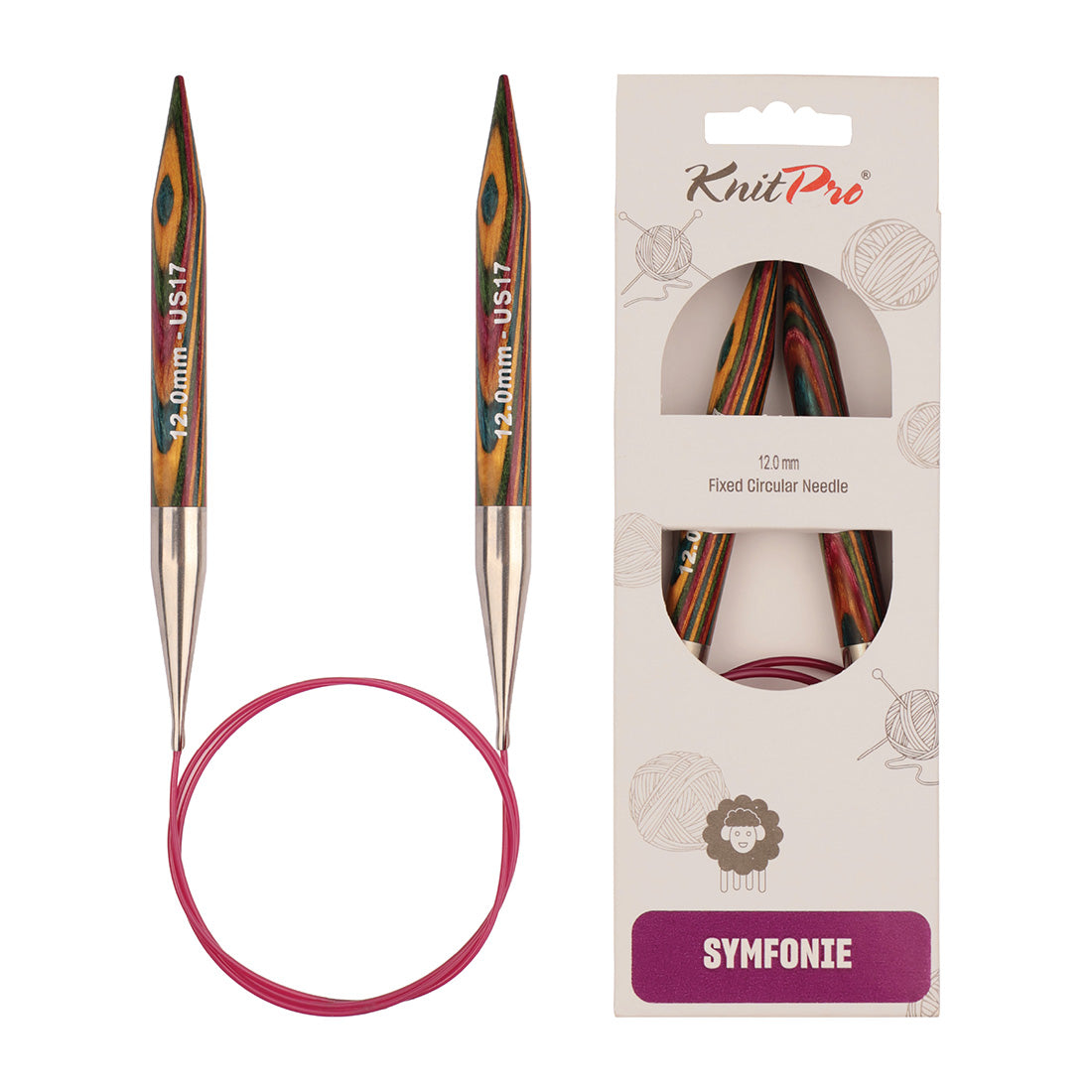 KnitPro Symfonie 12mm fixed circular knitting needles with laminated birch wood tips and 60cm cable