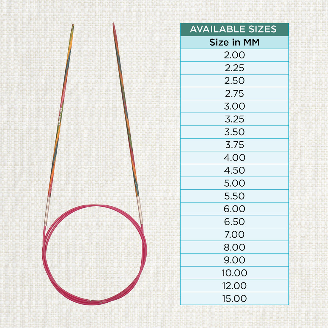 KnitPro Symfonie 2mm fixed circular knitting needles with laminated birch wood tips and 80cm cable