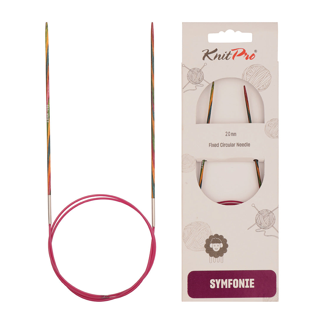 KnitPro Symfonie 2mm fixed circular knitting needles with laminated birch wood tips and 80cm cable