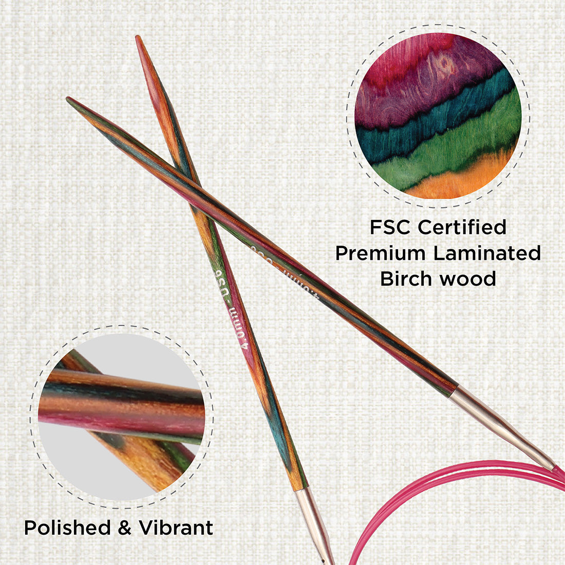 KnitPro Symfonie 4mm fixed circular knitting needles with laminated birch wood tips and 80cm cable
