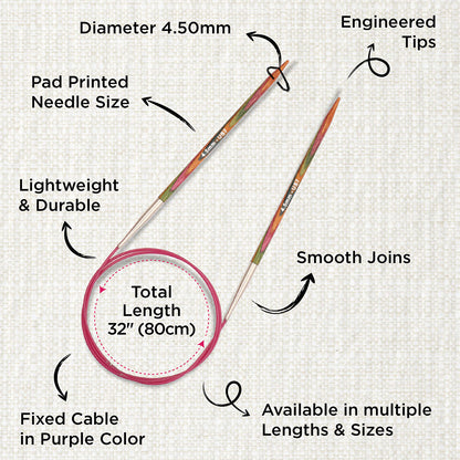 KnitPro Symfonie 4.5mm fixed circular knitting needles with laminated birch wood tips and 80cm cable
