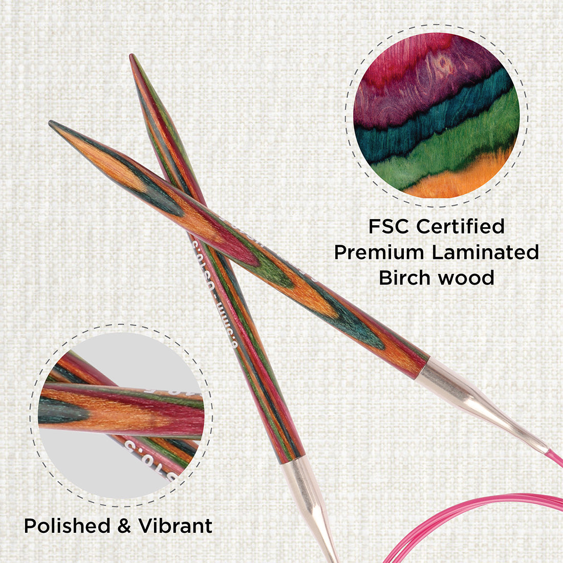 KnitPro Symfonie 6.5mm fixed circular knitting needles with laminated birch wood tips and 80cm cable