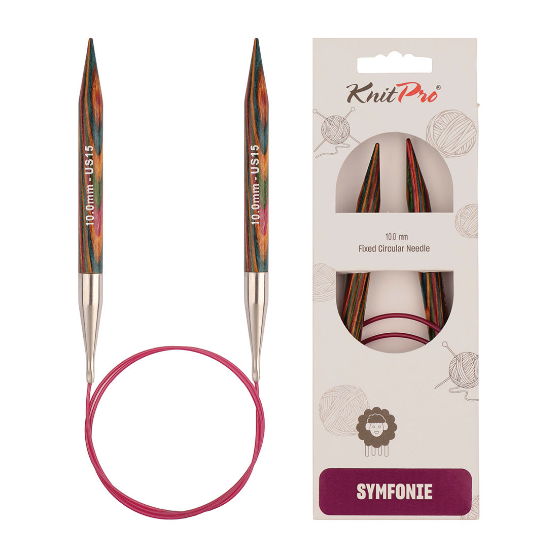 KnitPro Symfonie 10mm fixed circular knitting needles with laminated birch wood tips and 80cm cable