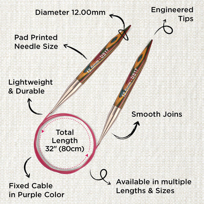 KnitPro Symfonie 12mm fixed circular knitting needles with laminated birch wood tips and 80cm cable