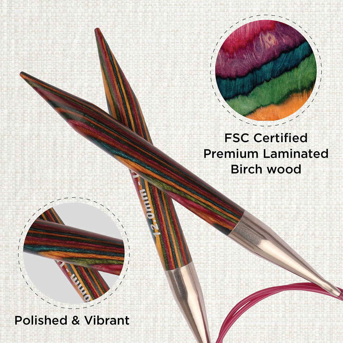 KnitPro Symfonie 12mm fixed circular knitting needles with laminated birch wood tips and 80cm cable